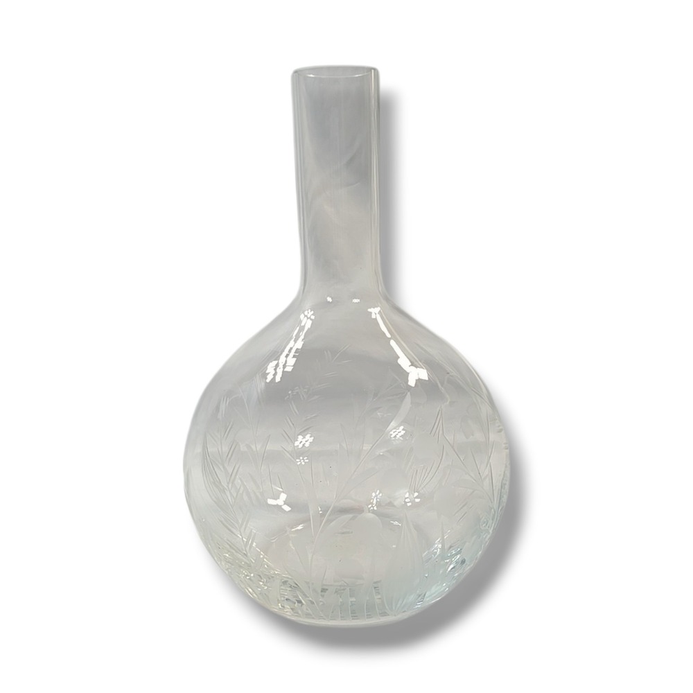 Krosno Crystal Etched Vase Beautifully‎ Etched With Different Leaves Poland